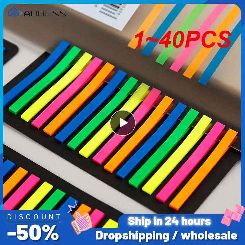 

1~40PCS Sticky Bookmarks PVC Sticky Labels Lightweight No Trace Fashion Fluorescent Self Sticky Notes Lined Memos Decor