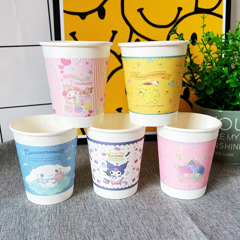 

50Pcs/pack Disposable Paper Cups Kawaii Sanries Kuromi My Melody Cinnamoroll Coffee Milk Juice Cup Party Picnic Tableware Supply