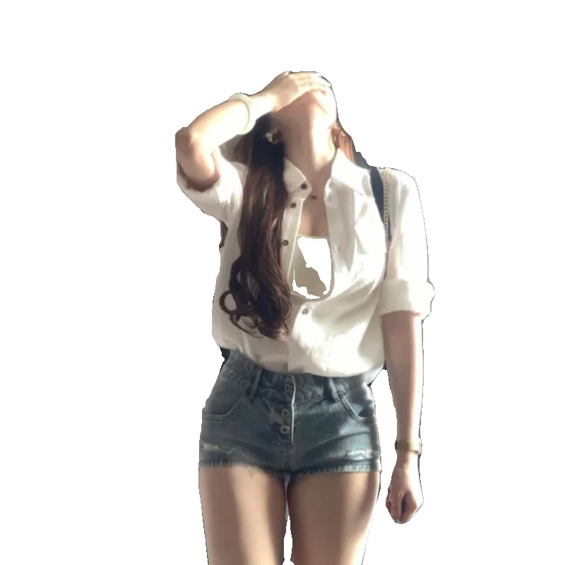 Белая рубашка с защитой от солнца топы женская летняя Новое поступление 2024