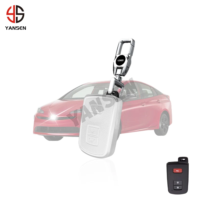 

Genuine Leather Key Case Cover Shell 3 Buttons for Toyota Corolla 2014 2015 2016 2017 Alloy Car Keychain Accessories