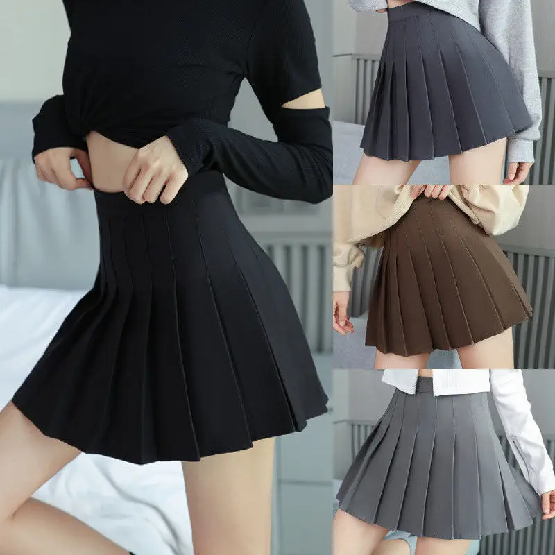 Фото High Quality Pleated Skirt Female Spring and Autumn High Waist Slimming A-line Skirt Summer Student Skirt Olid Color Minimalist №1