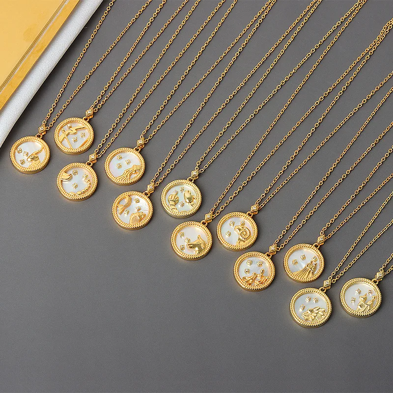 

Korean Style Fashion Temperament Shell Twelve Constellation Pendant Necklace for Women Niche Design Clavicle Chain Jewelry
