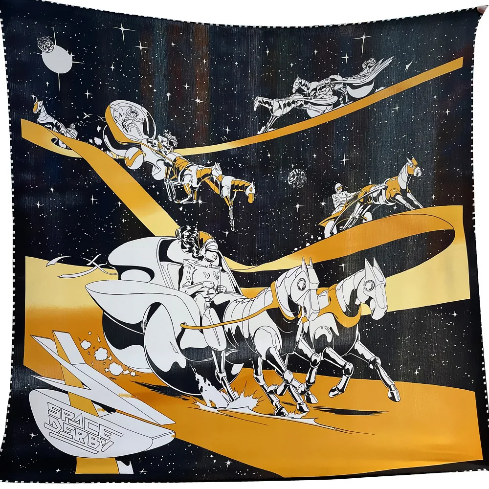 

Hand Rolled Shawls horse Printed Square Scarves Wraps Lady Bandana Big Hijabs Female Foulards 135CM Silk Cashmere Scarf Women