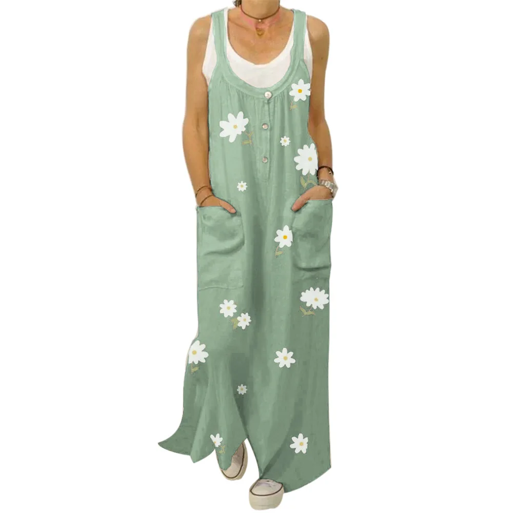 

Summer 2022 Fashion Daisy Print Casual Strap Loose Straight Dress Women Ankle-Length Dress