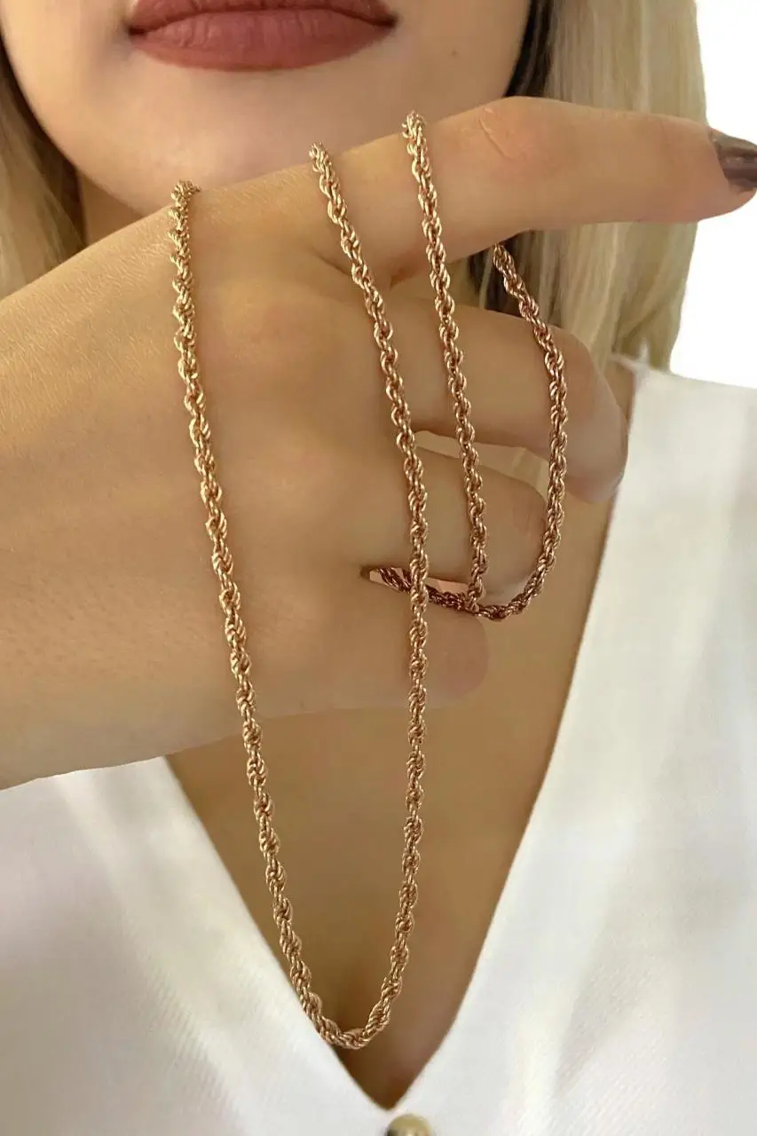 

60 cm Gold Workmanship Rosegold Auger Chain Model 925 Silver Necklace