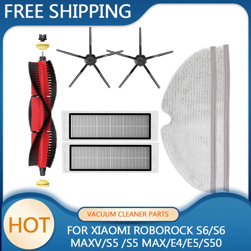 

Аксессуары для робота-пылесоса Xiaomi Roborock S50 S5 Max S6 S6 Maxv E4 E5, фильтр НЕРА, боковая щетка, основная щетка, детали