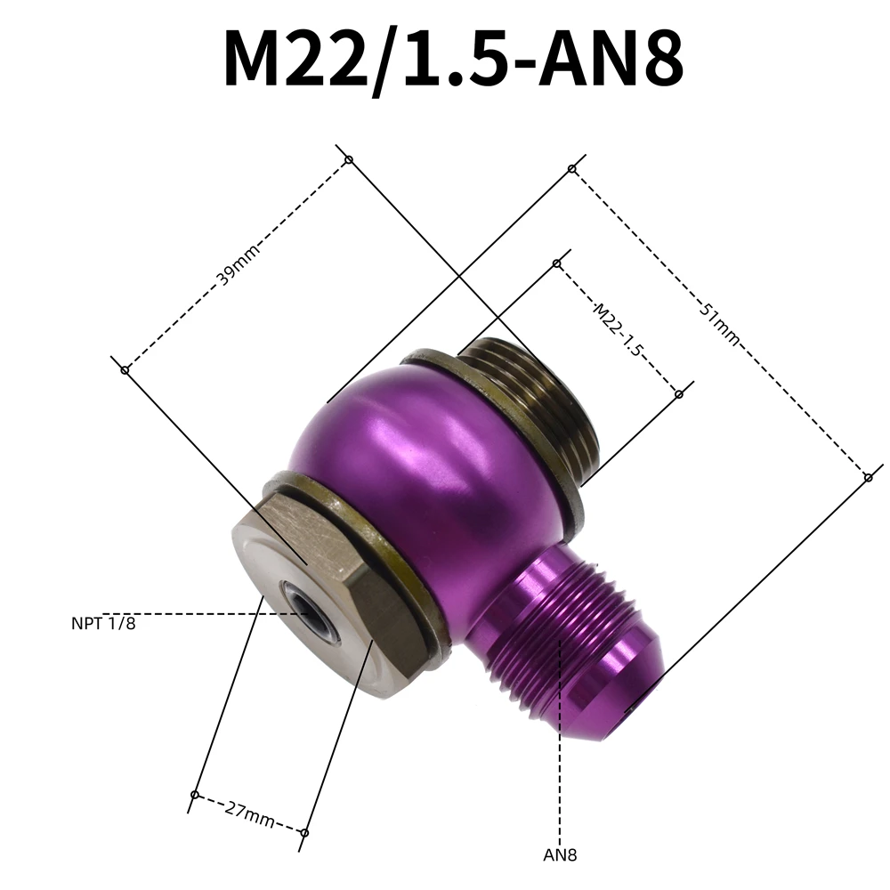 

SK CUSTOM Адаптер банджо из алюминиевого сплава, фитинг, штекер AN10 AN8, шариковый адаптер M221.5 M18 360 ° Поворотний поворотний фітинг для масляного шланга