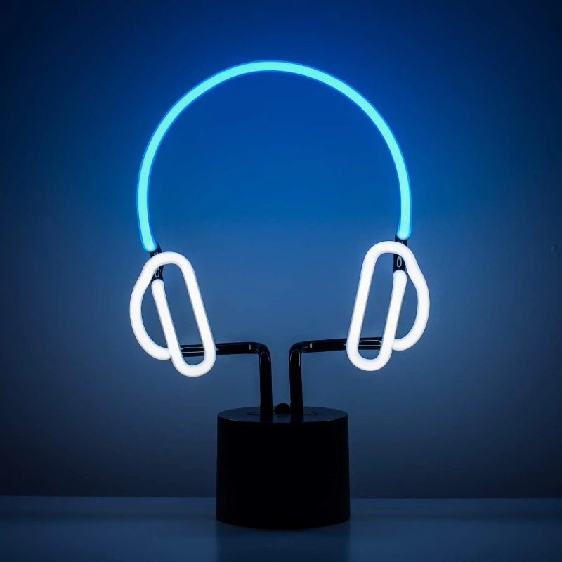 

Headphones Neon Desk Light, Real Neon, Blue and White, Large 13x9 inches, Home