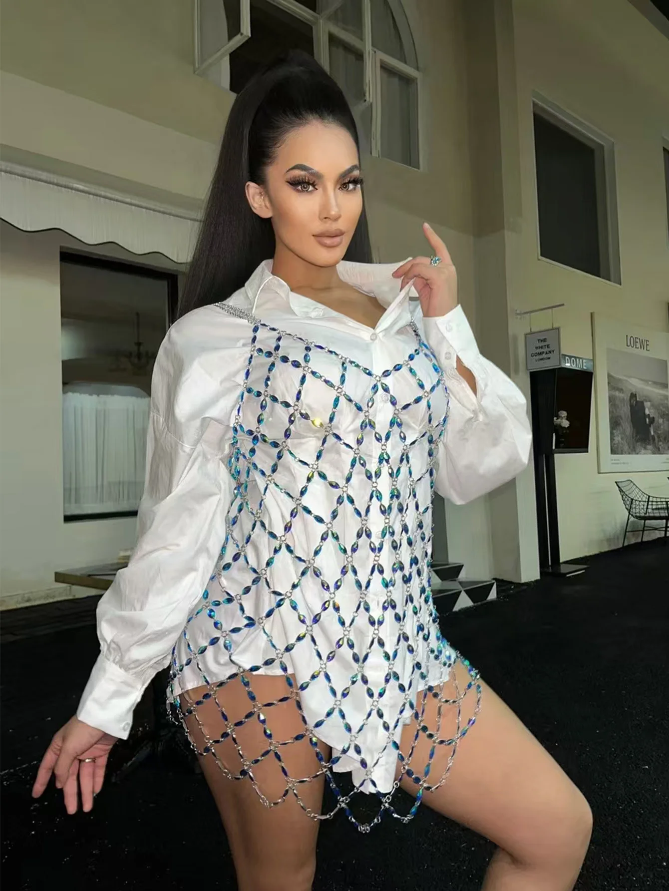 ZY Женское мини-платье ручной работы премиум-класса с имитацией бриллиантовой