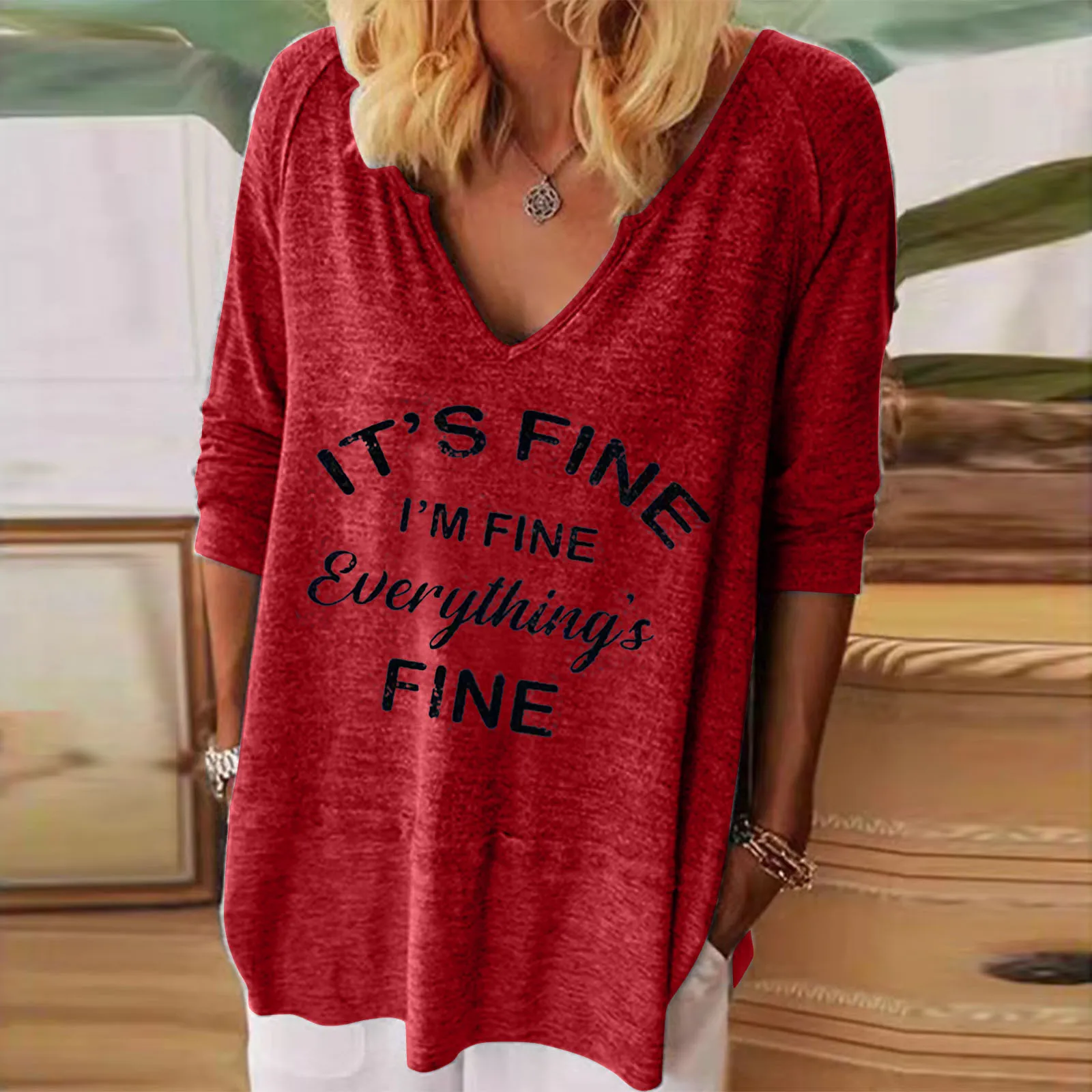 

Fashion Women V-neck Letter Long-sleeved T-shirt Casual Loose Bottoming Shirt Tops Cute Cartoon Sweet Girls Japanese Streetwear
