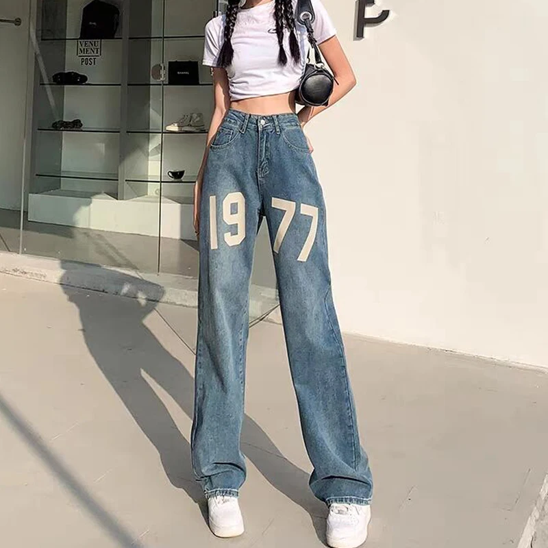

New Jeans For Women Fashion Luxury Brand Baggy Pants Essentials High Rise Jeans In Star Girl Letter Graffiti Pantalones De Mujer