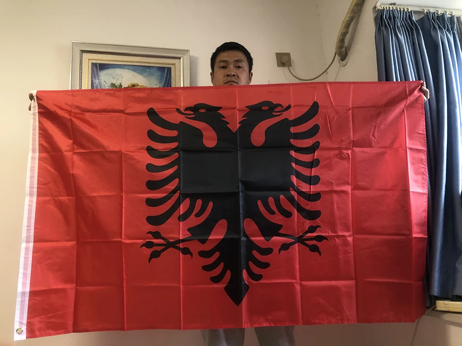 Флаг неба для Албании 3x5 футов, Флаг Албании 90x150 см, высокое качество, двойной принт, подвесной полиэстер