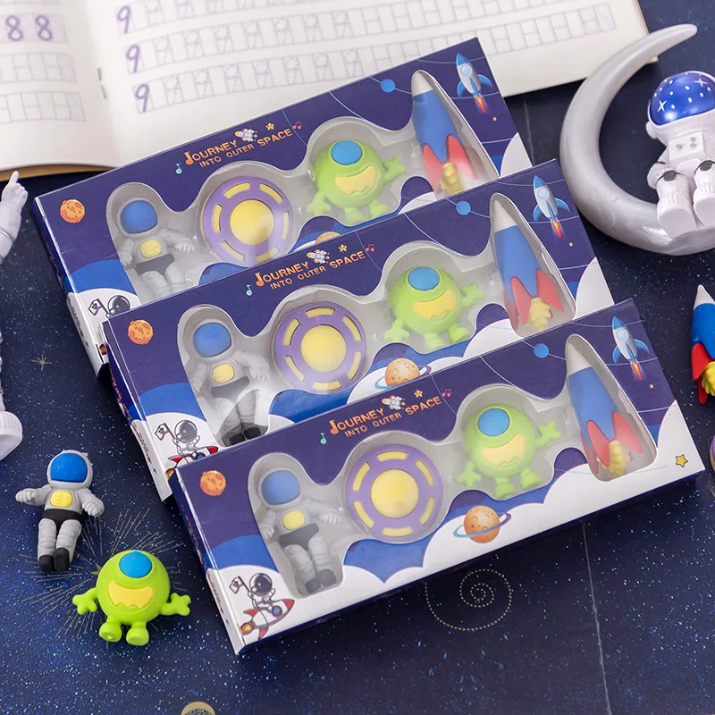 

4Pcs/Set Creative Space Eraser Kawaii Astronaut Rocket UFO Pencil Erasers Rubber Boy Student Stationery Supplies Christmas Gift