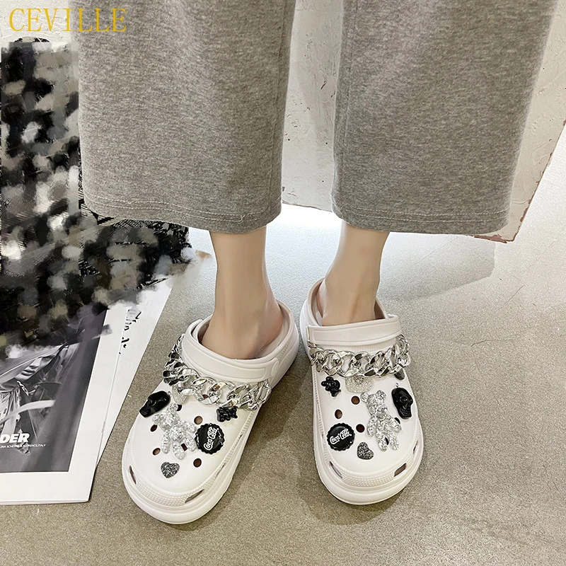 

Fashion Cute Jewelry Bear Sandals Women Shoes with Charms Clogs Garden Shoes Beach Flip Flops Luxurious Platform Slippers 35-40