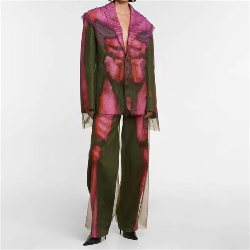 

Spring 2023New in Sets Of Women 2 Pieces Elegant Luxury Women's Sets Mesh Splicing Double-Layer Thick Jacket Big Name Pants Sets