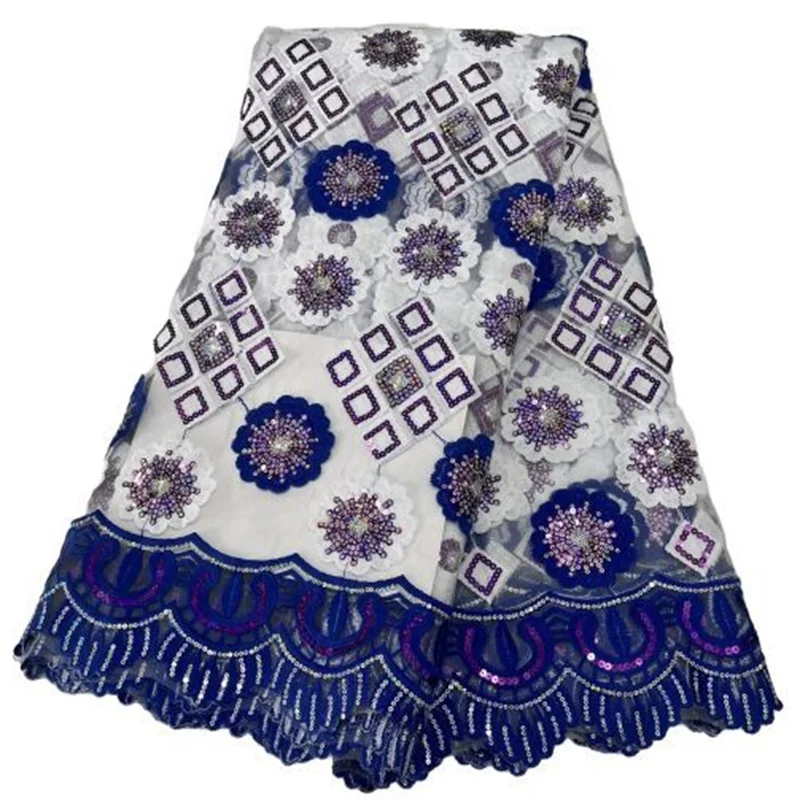 

Royal Blue/White African French Tulle Lace Fabric 2022 High Quality Lace Nigerian Sequence Net Lace Material For Women Dress
