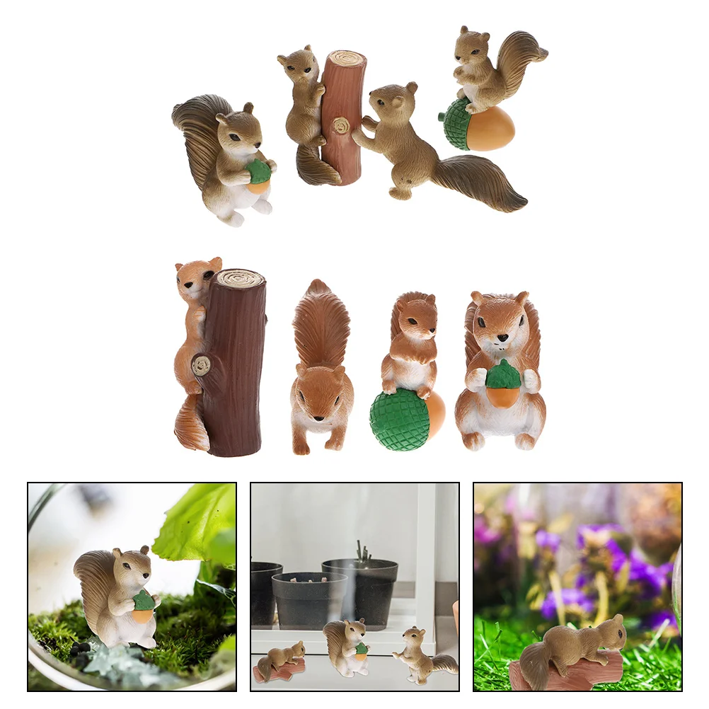 

8 Pcs Statue Micro Landscape Squirrel Miniature Dollhouse Accessories Garden Pvc Creative Decoration cast iron