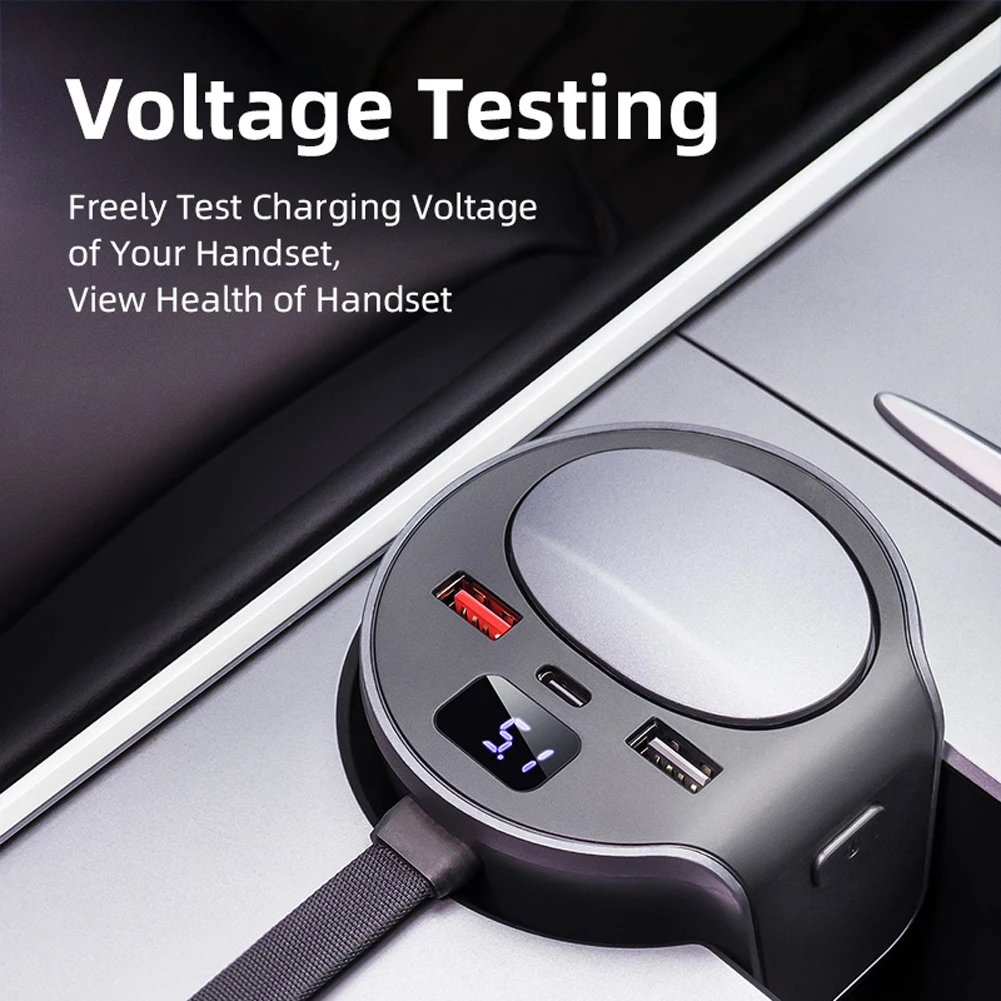 

Mini Docking Station 65W Quick Charge USB Shunt Hub Voltage Detection Designed for Tesla Water Cup Positions for Tesla Model Y/3