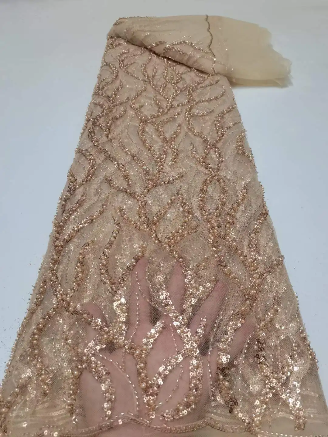 

2022 Africa Fashion High Quality Handmade Sequins Lace Luxury Beaded Tulle Lace Fabric French For Women Wedding Party Materia