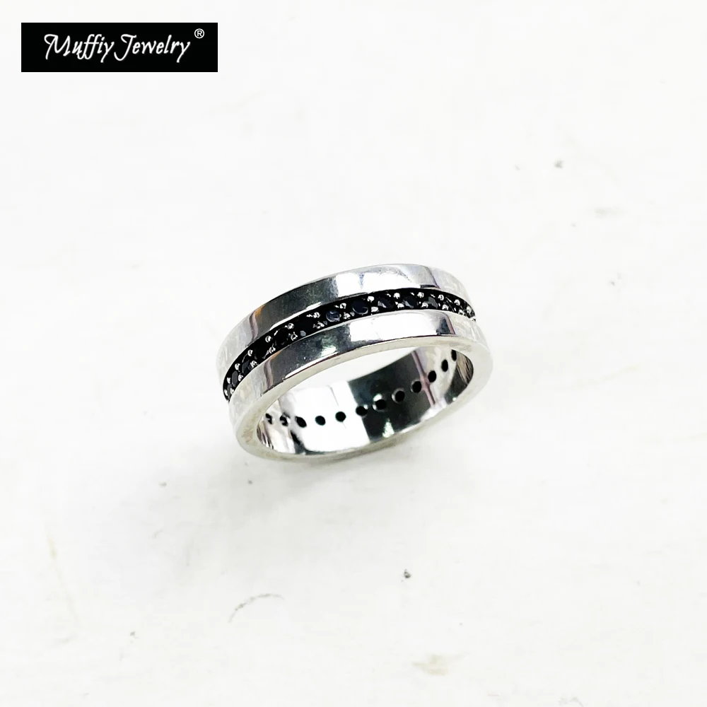 

Eternity Rings Black Zirconia 925 Sterling Silver Classic Design Fine Jewelry Europe styling Trendy Bijoux Gift For Men Women