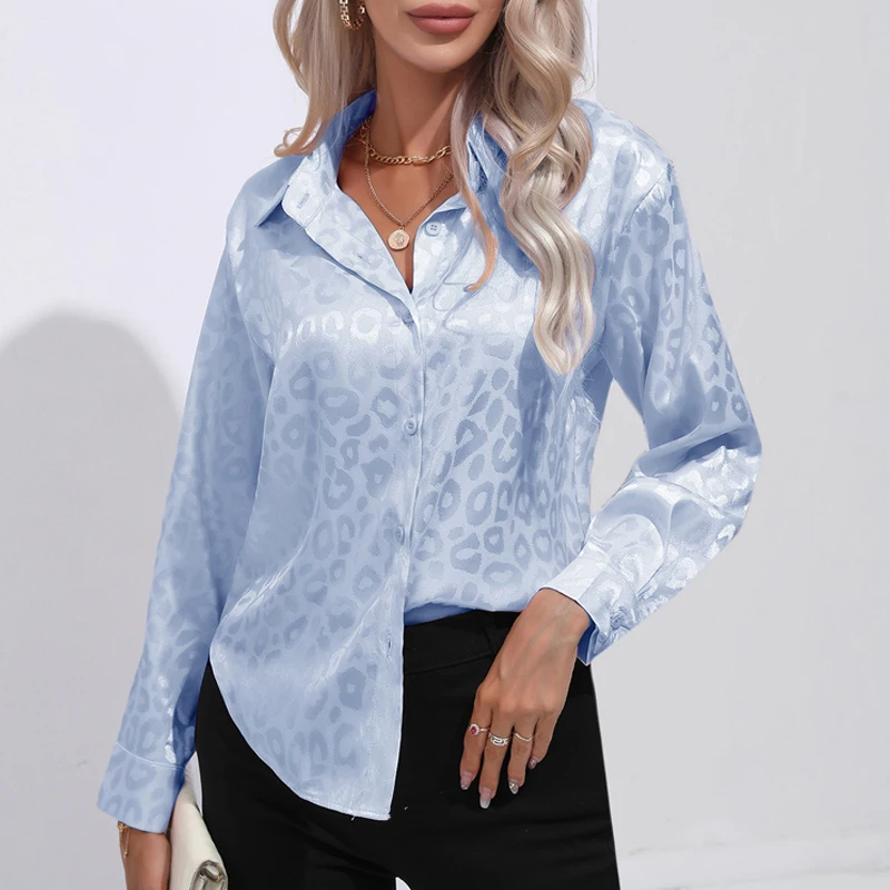 

Fashion Women Office Satin Simulation Silk Shirts Ladies Leopard Print Long Sleeved Blouse Elegant Tops Loose 2023 Clothes 26106