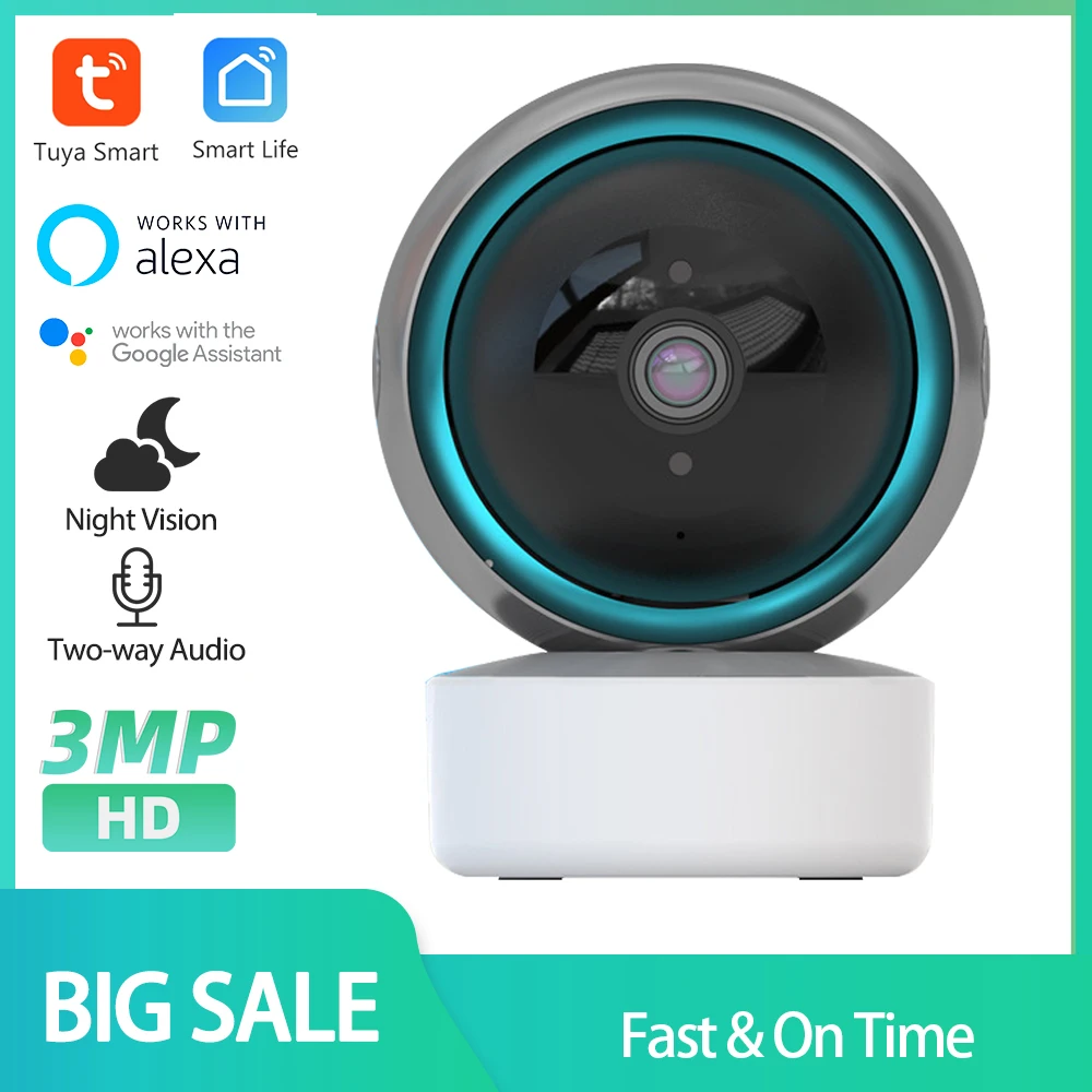 

IP-камера Tuya, Wi-Fi, PTZ, 3 Мп, HD, 1080P