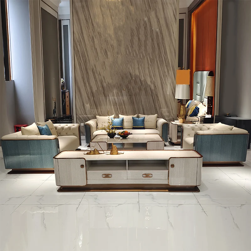 

Bentley Sofa Luxury Genuine Leather Modern Minimalist Louvre Light Color Combination Whole House Custom Furniture Factory