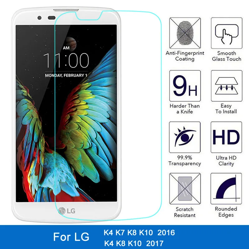 

2pcs 9H Screen Protector for LG V20 V10 Ultra-thin Tempered Glass Explosion Proof For LG K10 K4 K8 K7 2016 2017 Protective Film