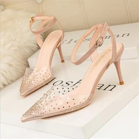 fashion rhinestones pvc transparent pumps stilettos high heels point toes womens party golden wedding high heels shoes