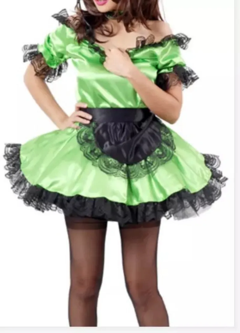 Зеленое атласное платье для девочек-сисси костюм горничной косплея на заказ