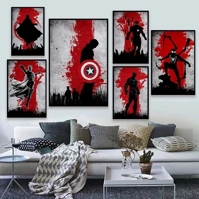 

Canvas Paintings Marvel Movie Vintage Avengers Black Widow Loki Captain America Nordic Kids Bedroom Wall Decor Home Decoration