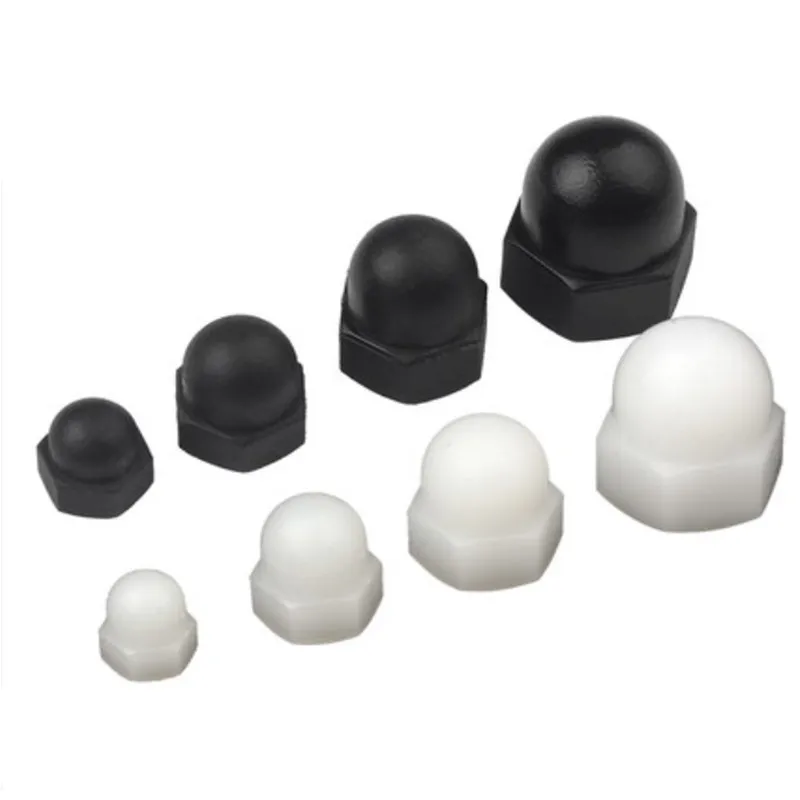 

50 шт., черные или белые нейлоновые гайки DIN1587 M3 M4 M5 M6, пластиковые колпачки, декоративные гайки