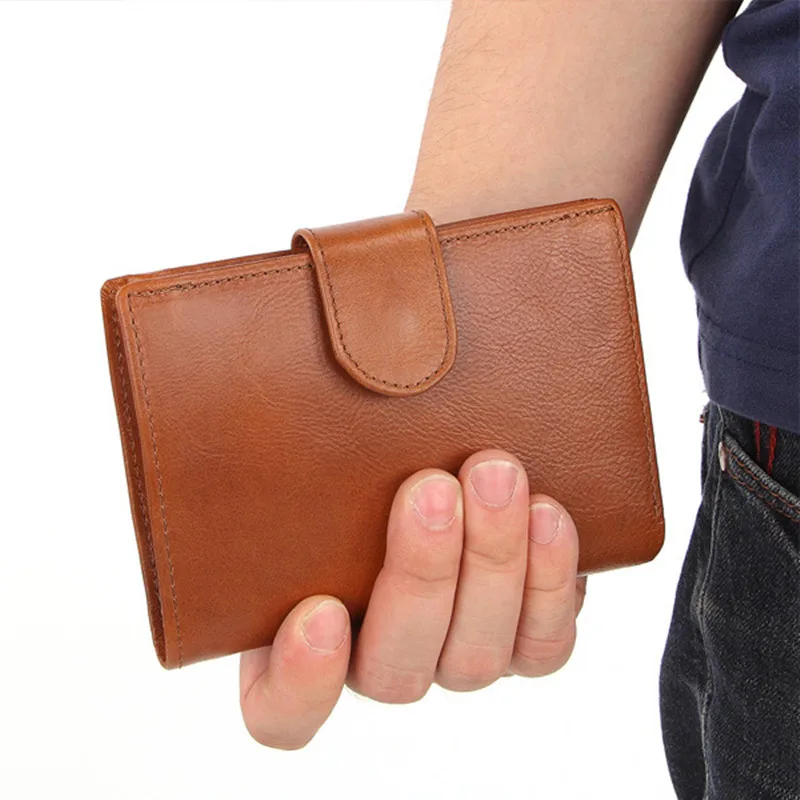 Genuine Leather Men Short Wallet Multi Function Male Credit Card Holder Business Coin Purse Vintage Money Wallets For Man