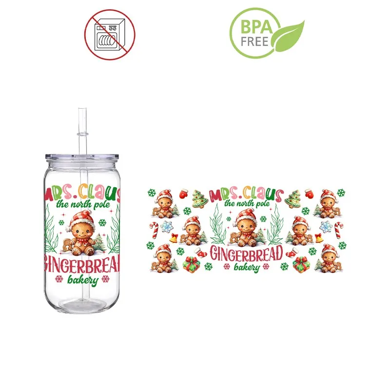 Рождественский 3D DIY Печатный ПЕТ Пластиковый соломенный стакан 16 унций