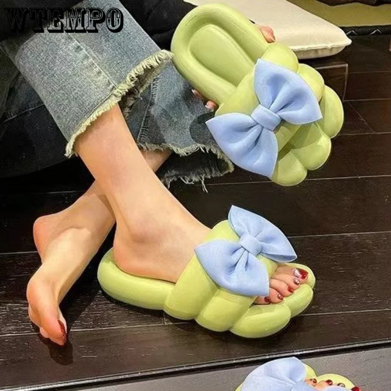 WTEMPO Women's Slippers Cute Bow Decorated Foot Shaped Slides 2023 Summer Fashion Thick Sole Soft Outdoor Sandals Dropshipping