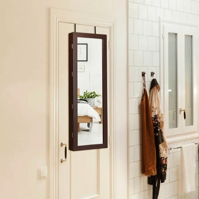 

Lockable Wall Mount Mirrored Jewelry Cabinet with LED Lights