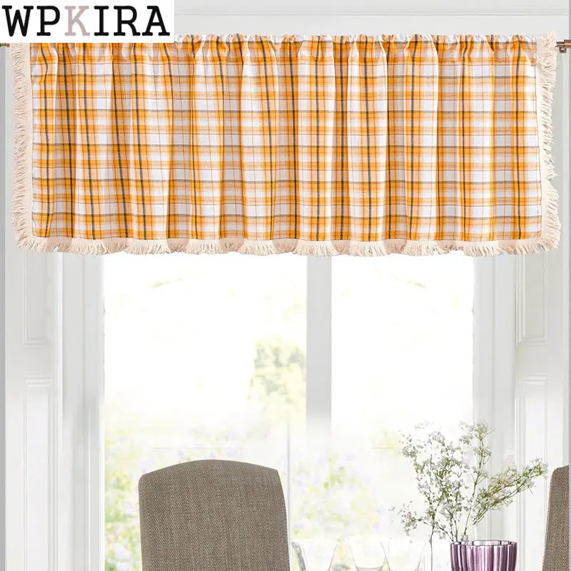 

Valance Lattice Fringed Orange Half Curtain Door Coffee Drape Kitchen Cabinet Small Window Home Decoration S193#D