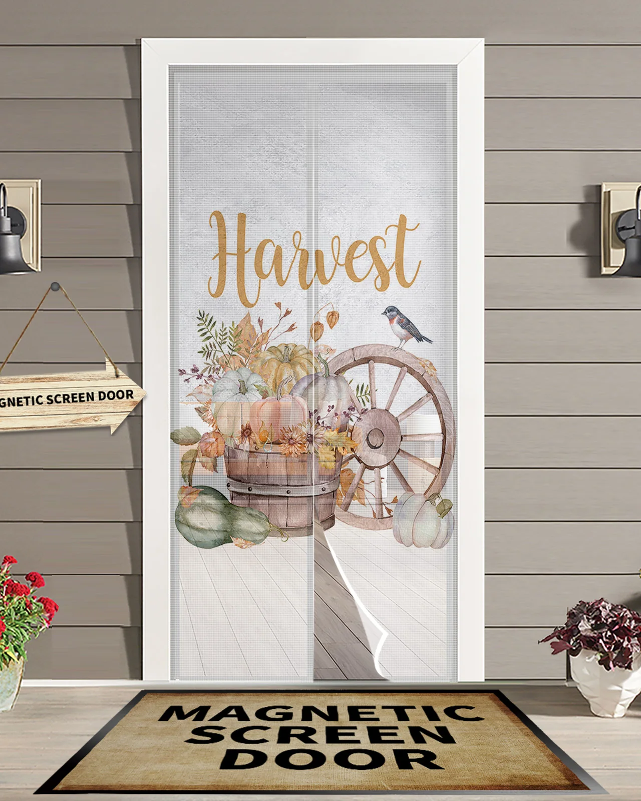 

Thanksgiving Pumpkin Cask Leaves Magnetic Door Curtain Mosquito Net Anti Mosquito Bug Curtain Home Door Window Screen Net