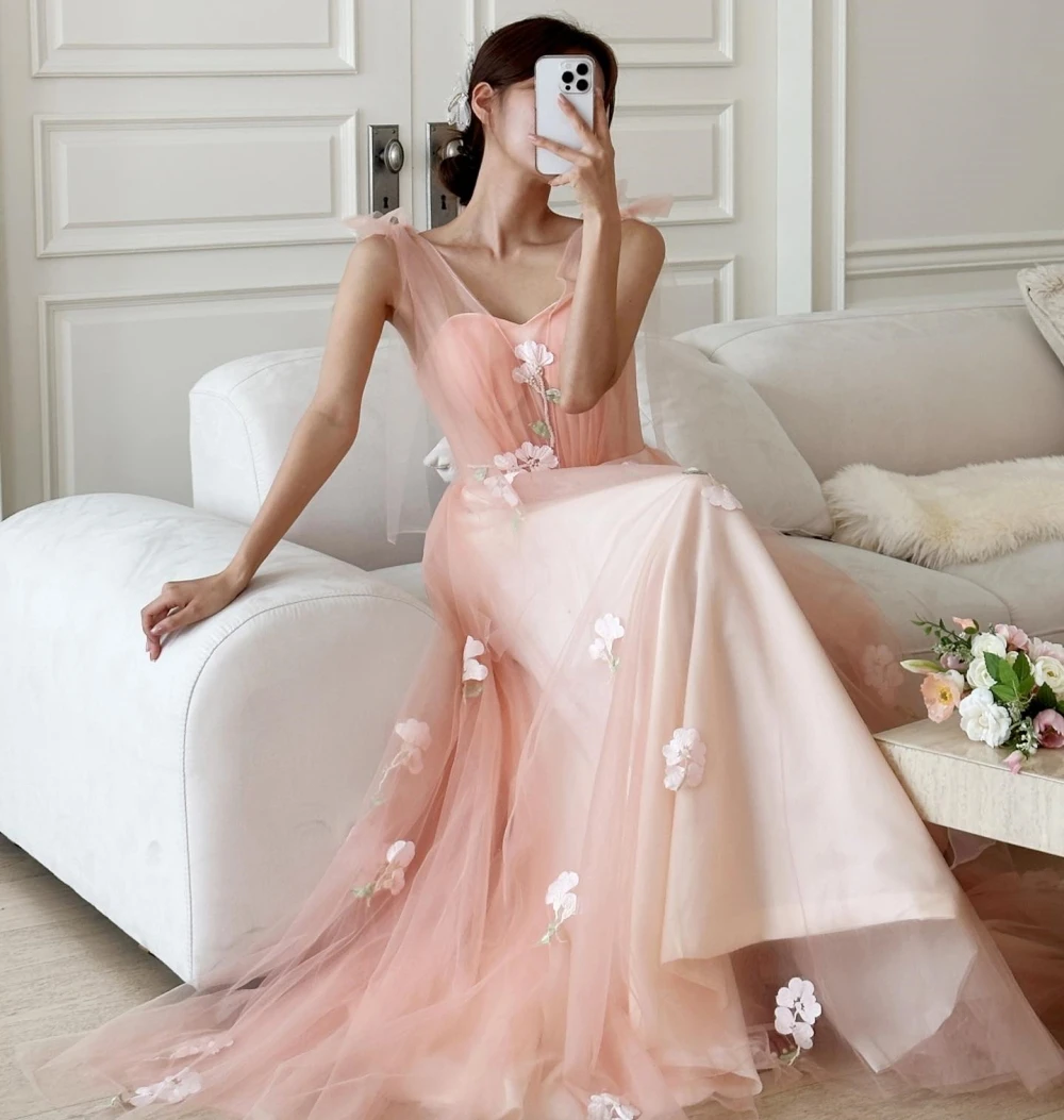 Женское вечернее платье до пола SONDR, розовое платье в Корейском стиле с V-образным вырезом и цветами для свадьбы и выпускного вечера, индивидуальный пошив