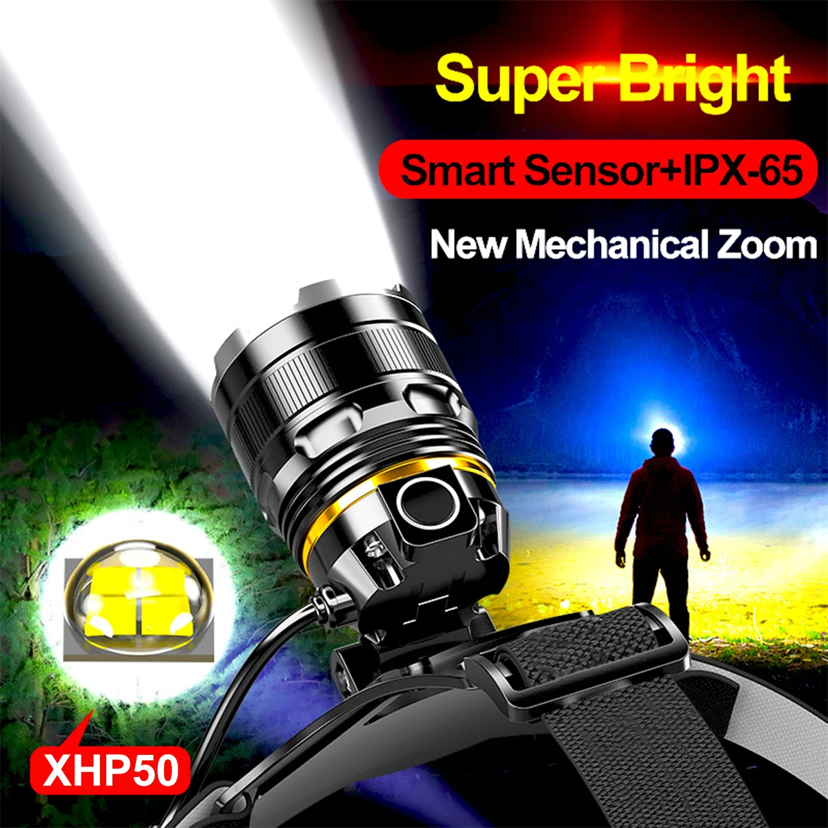 

Super Bright XHP50 Headlamps Waterproof Flashlight Headlight Protable Torch Rechargeable Fishing Working Camp Powerful Lamp 500M