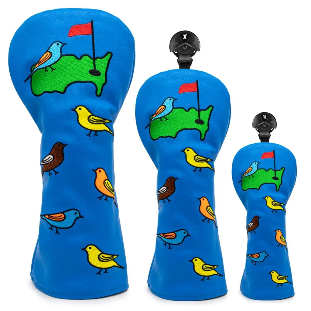 Golf Club Headcover Set Birds Design Driver Covers Fairway Wood Cover Hybrid Cover Leather Golf Wood Covers