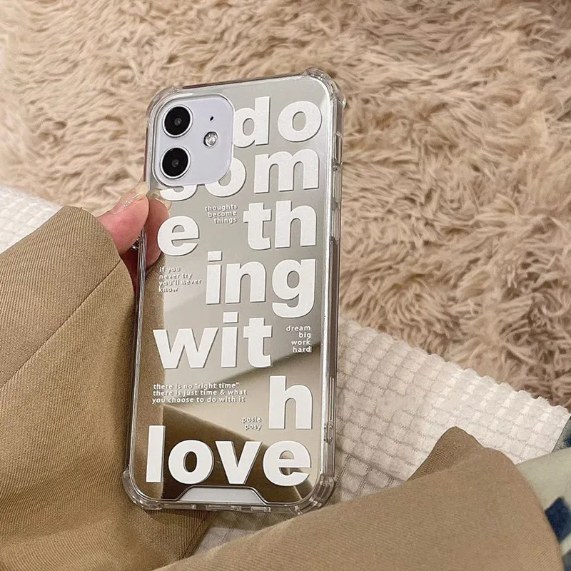 Luxury Letter Makeup Mirror Phone Case For iPhone 12 13 11 Pro MAX Mini XR X XS 7 8 Plus SE 2 Soft TPU Silicone Shockproof Cover