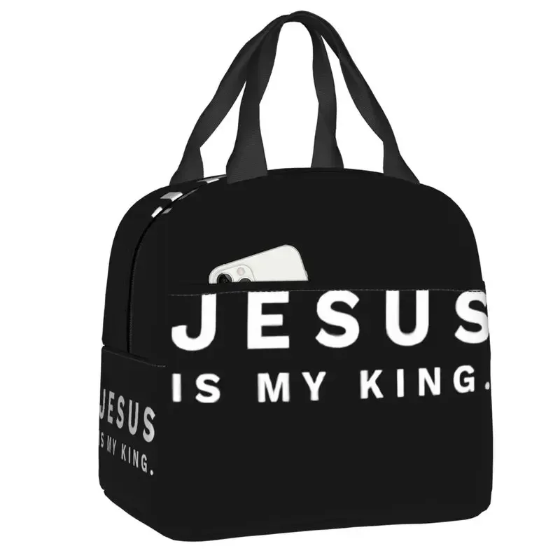 

Изолированные ланч-пакеты с изоляцией «Иисус мой король» для пикника «Мой король», Вера, христианский Бог, герметичный охладитель, термальная коробка для бенто для женщин и детей