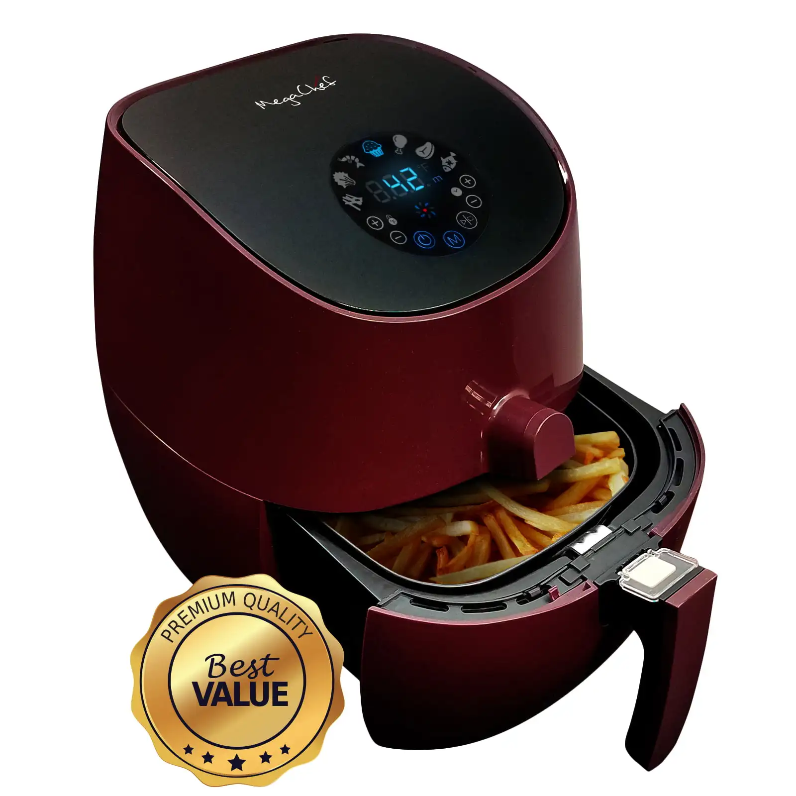 

3.5 Quart Airfryer And Multicooker With 7 Pre-programmed Settings in Burgundy