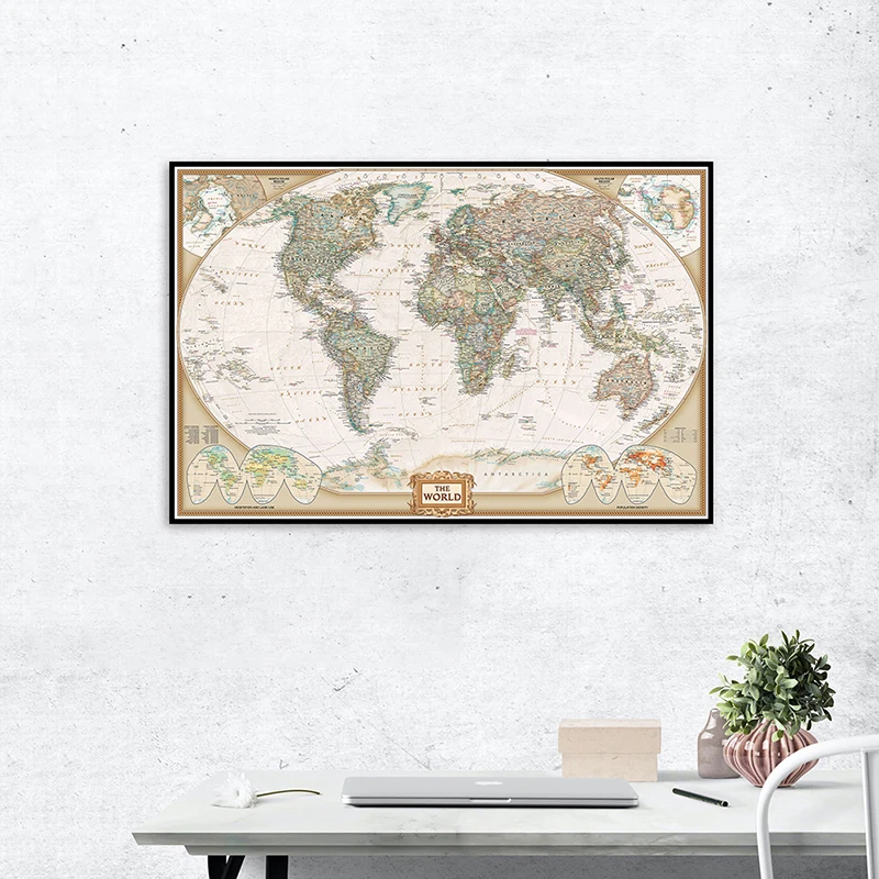 

75*50cm World Map Vintage Canvas Painting Wall Art Decorative Poster Unframed Prints Living Room Home Decor Office Supplies