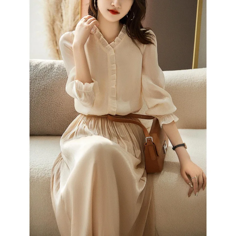 Женская рубашка с длинным рукавом Meifan удобная яркой текстурой и украшением в