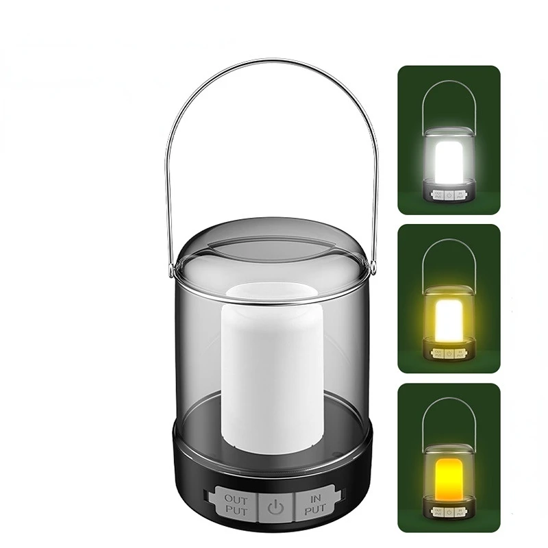 Portable USB Camping Lamp Outdoor Camping Tent Lamp Three-speed Adjustment Strong Light Warm Light Flame Emergency Lamp