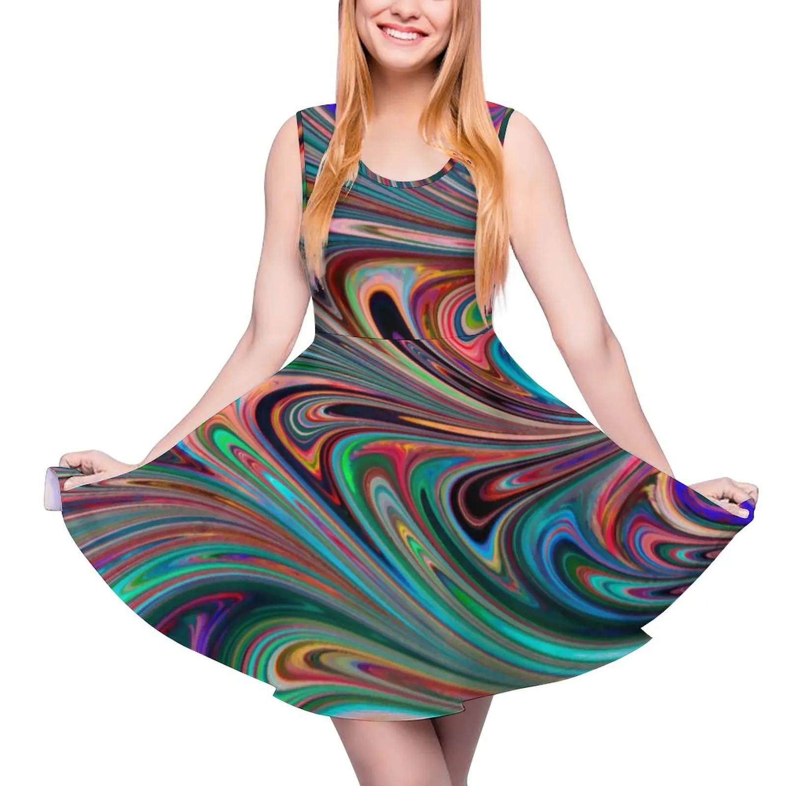 

Платье женское летнее без рукавов с принтом жидкости, большого размера