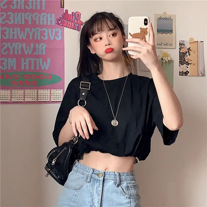 

Укороченная футболка, привлекательная футболка с графическим принтом, футболки оверсайз с короткими рукавами, Корейская одежда для друзей ...