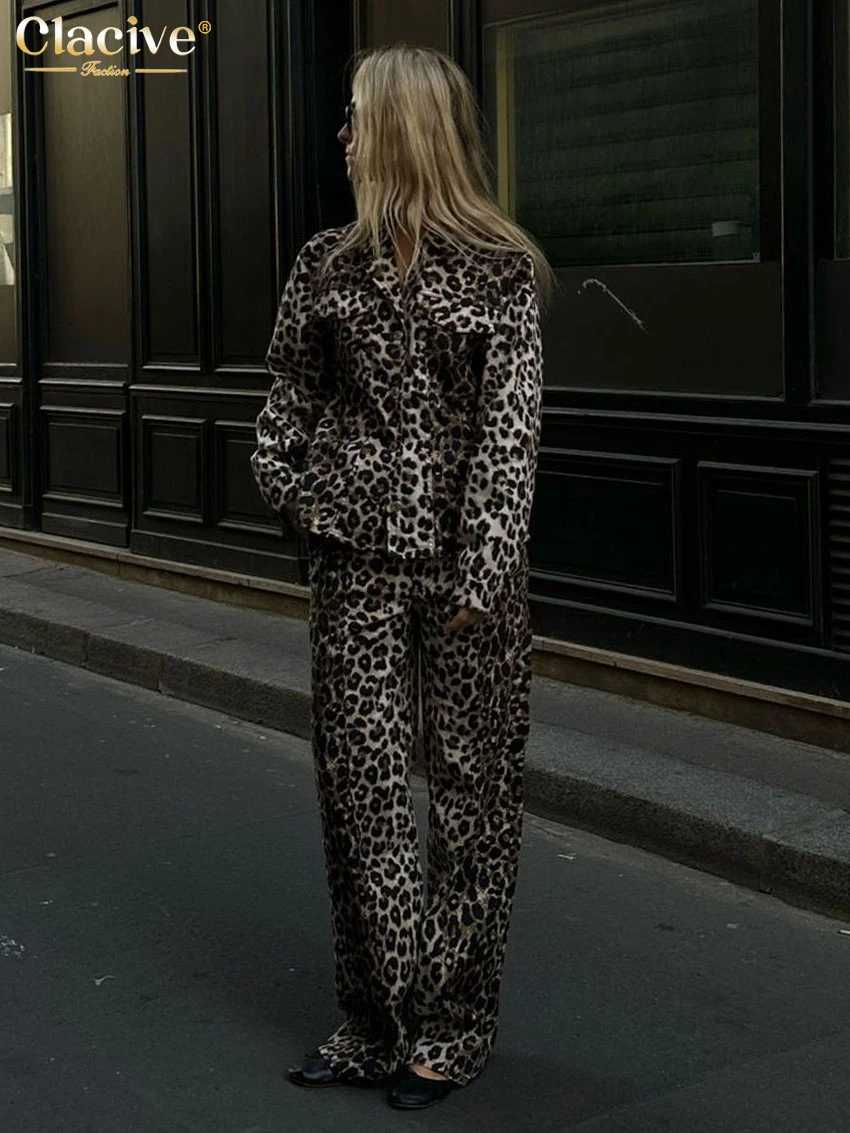Clacive модные свободные брюки с леопардовым принтом для женщин комплект из 2